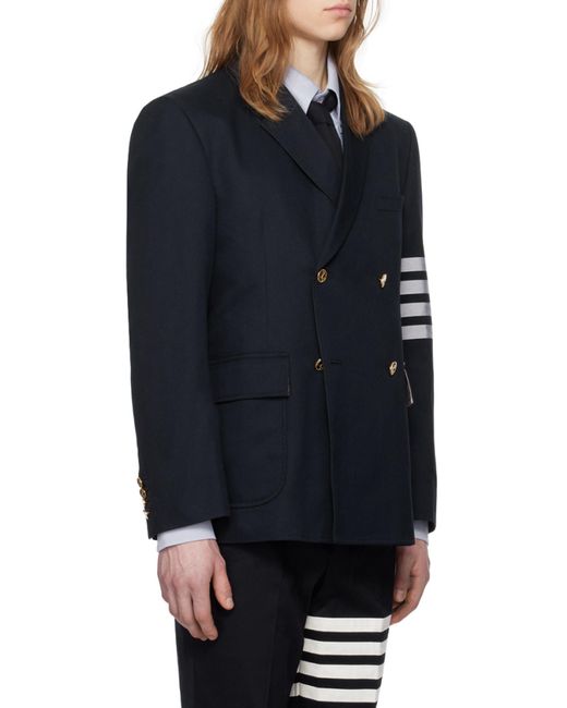 Thom Browne Blue Bar Striped Double-Breasted Blazer for men