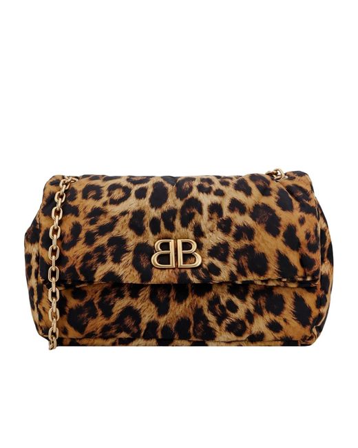 Balenciaga Brown Monaco Leopard Print Chain Shoulder Bag