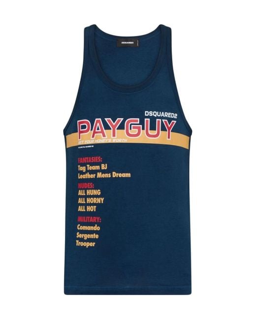 DSquared² Blue Slogan-Printed Sleeveless Tank Top for men