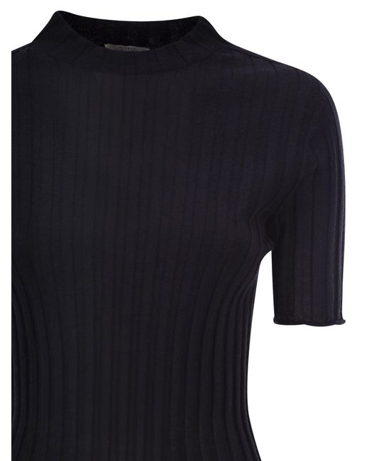 Peserico Black Short-Sleeve Ribbed Turtleneck Sweater