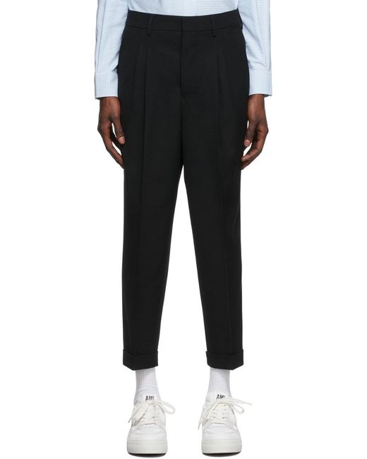 AMI Black Tapered Turn-Up Trousers for men
