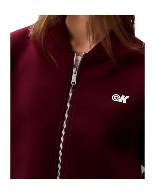 Calvin Klein Red Logo-Detail Balloon-Sleeve Bomber Jacket