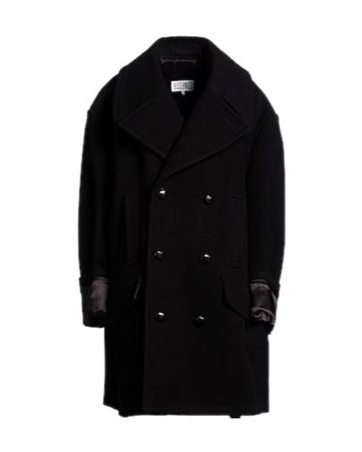 MM6 by Maison Margiela Black Solidcolor Doublebreasted Wool Coat