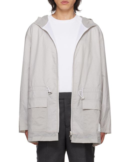 Thom Browne Gray Hooded Zipper Casual Jacket for men
