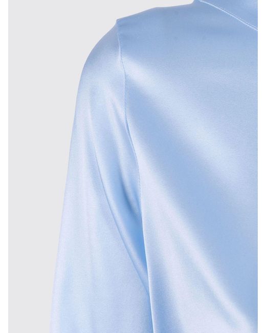 Mazzarelli Blue Satin-Finish Long-Sleeved Blouse