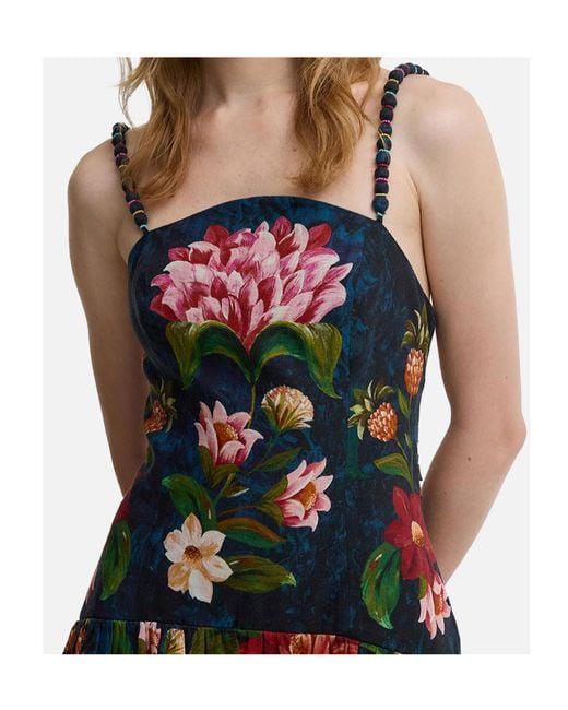 Barbour Red Beaded Strap Floral Midi Dress