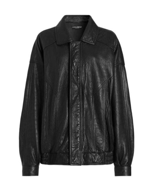 Dolce & Gabbana Black Oversized Leather Jacket