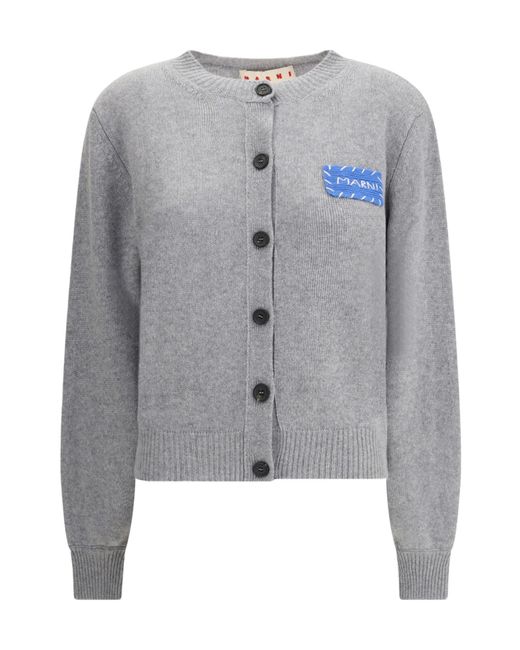 Marni Gray Logo Patch Buttoned Cardigan