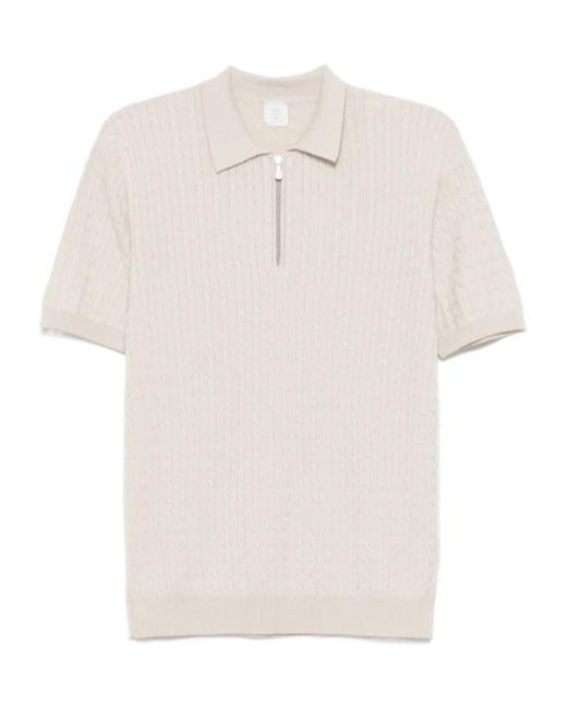 Eleventy White Cable-Knit Polo Shirt for men