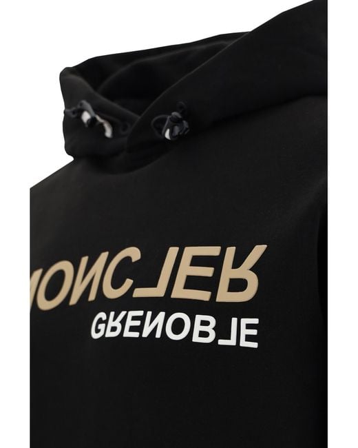 Moncler Black Grenoble Logo Detailed Drawstring Hoodie for men