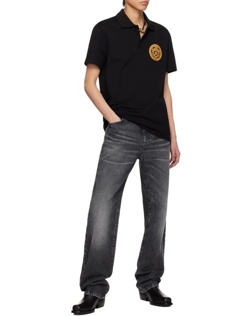 Versace Black Medusa-Printed Short-Sleeved Polo Shirt for men