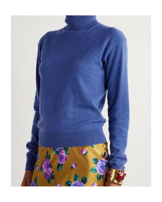Saint Laurent Blue Roll Neck Straight Hem Jumper