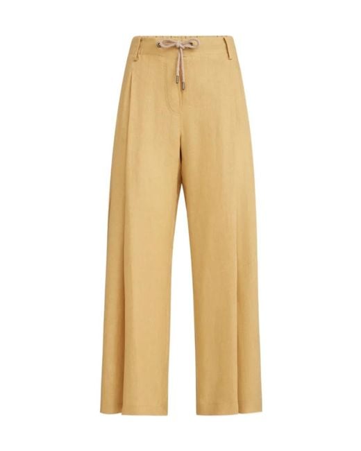 Brunello Cucinelli Natural Linen Trousers With Drawstring And Monili