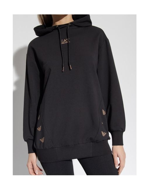 EA7 Blue Logo-Print Long-Sleeve Hoodie