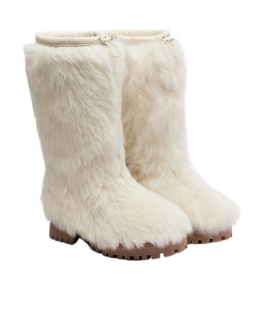 Yves Salomon White Shearling Mid-Calf Boots