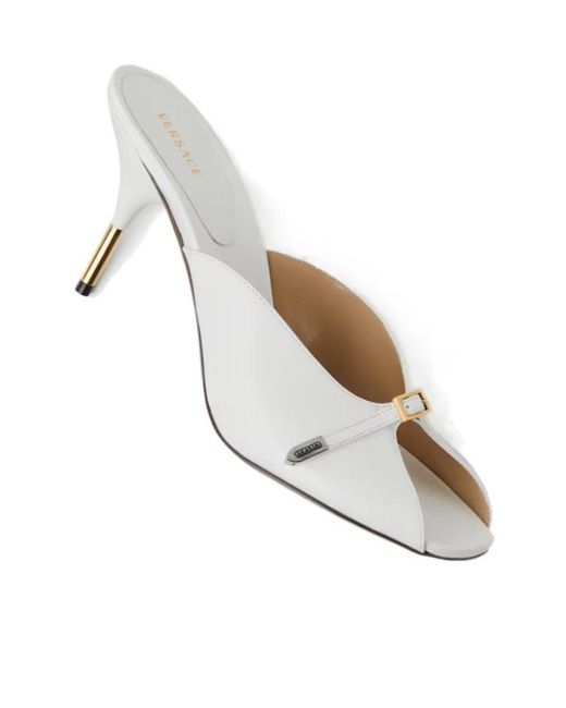 Versace White Nyx Buckled Heeled Mules