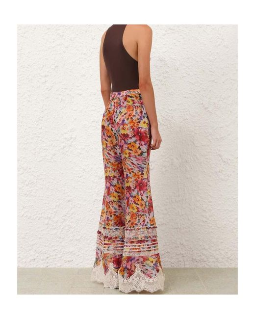 Zimmermann Red Luna Floral Lace Trousers