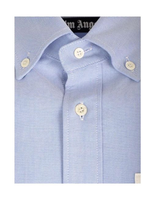Palm Angels Blue Logo Printed Long-Sleeved Shirt for men