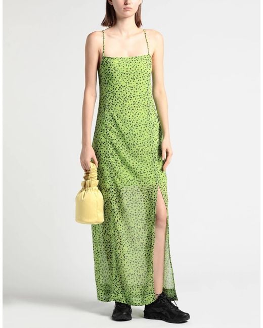 Ganni Green Floral-Print Flared Dress