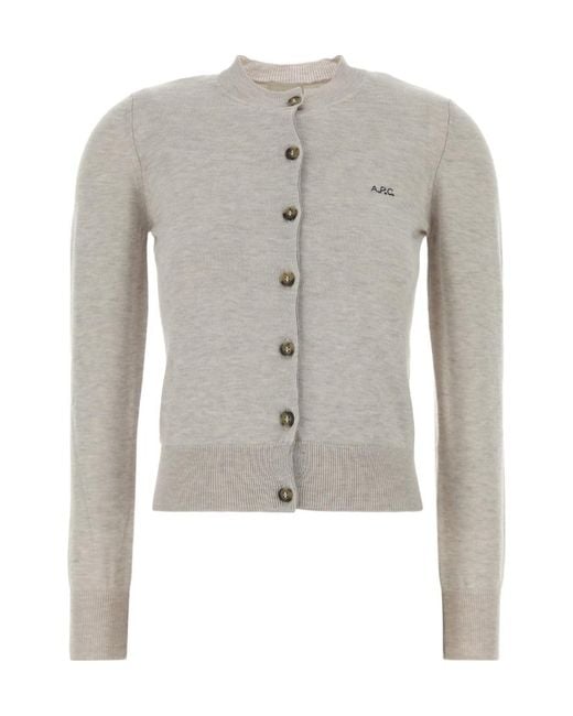 A.P.C. Gray Logo Detailed Buttoned Cardigan