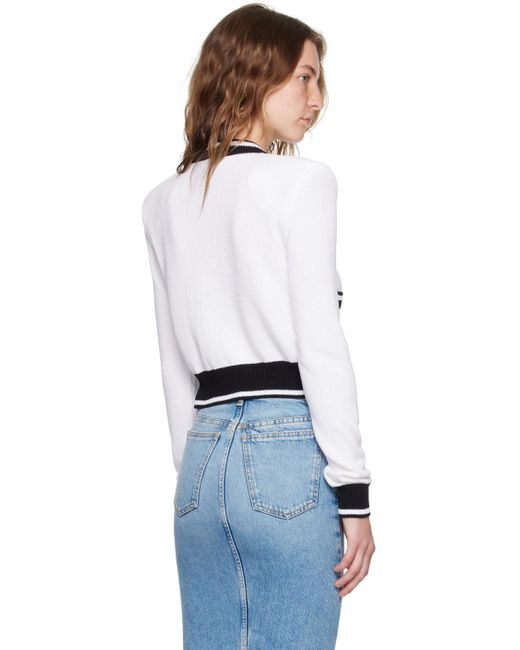 Balmain White Signature Button-Detail Cardigan