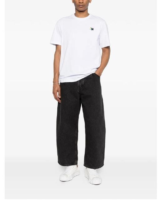 MSGM White Logo-Embroidered T-Shirt for men