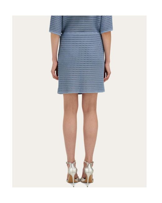 Ferragamo Blue Short Skirt With Open Weave Knit