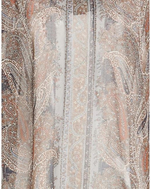 Saint Laurent Natural Printed Chiffon Long Sleeve Top