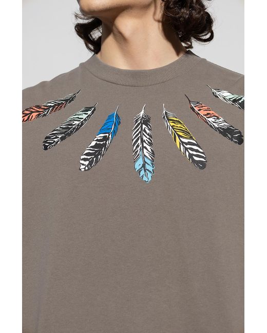 Marcelo Burlon Gray Feathers Detail T-Shirt for men