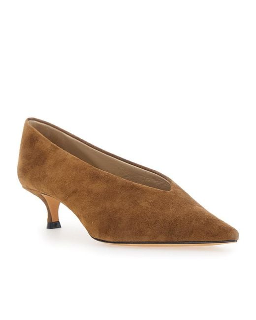 Le Monde Beryl Brown Pointed-Toe Kitten Heel Pumps