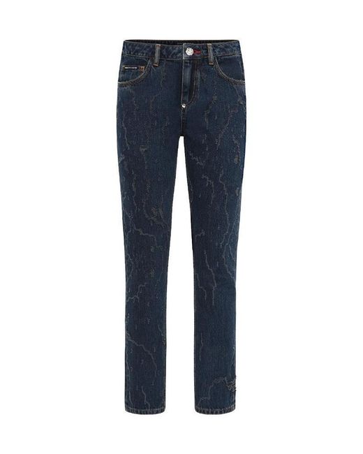 Philipp Plein Blue Logo Detail Jeans
