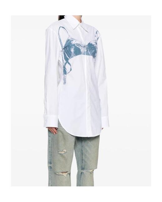 Jean Paul Gaultier Blue Stretch Cotton Shirt With Scanned Bra Print