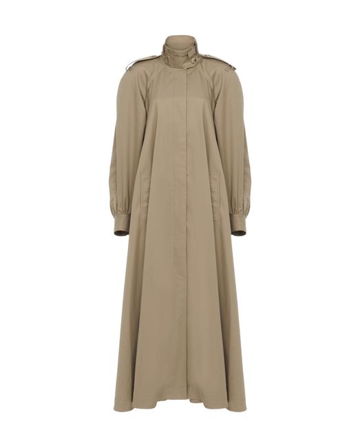 Chloé Natural High-neck Long Trench Coat In Cotton Gabardine