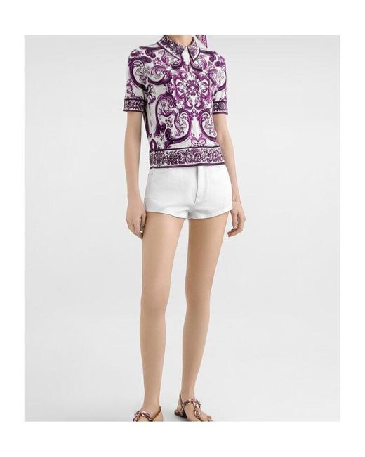 Dolce & Gabbana Purple Silk Majolica Print Polo Shirt