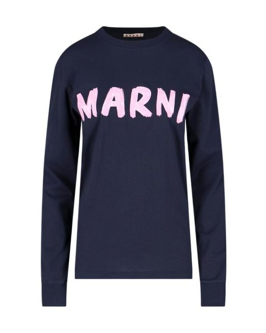 Marni Blue Logo-Print Long-Sleeved T-Shirt