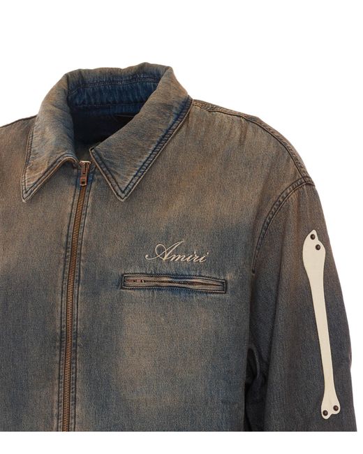 Amiri Gray Bones Zip Denim Jacket for men