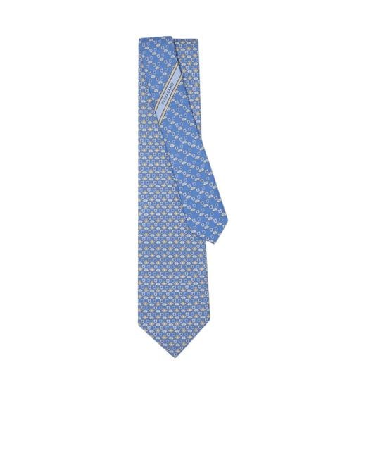 Ferragamo Blue Frog Print Silk Tie for men