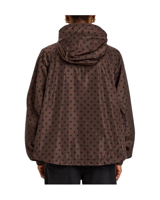 Ganni Brown Polka Dot Hooded Shell Jacket
