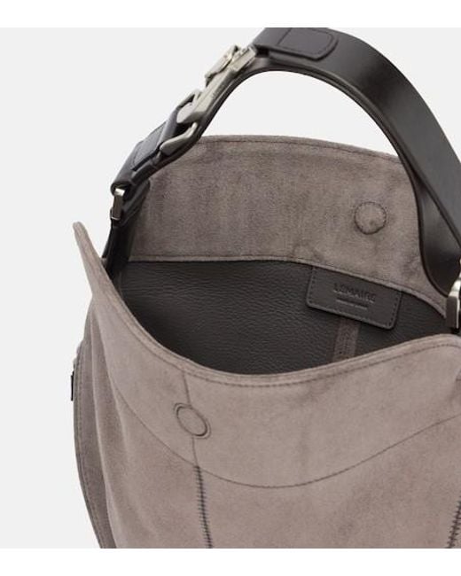 Lemaire Gray Quiver Clip Medium Suede Shoulder Bag