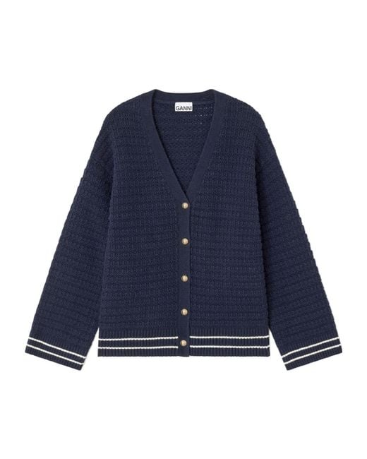 Ganni Blue Button-Detail V-Nneck Jumper