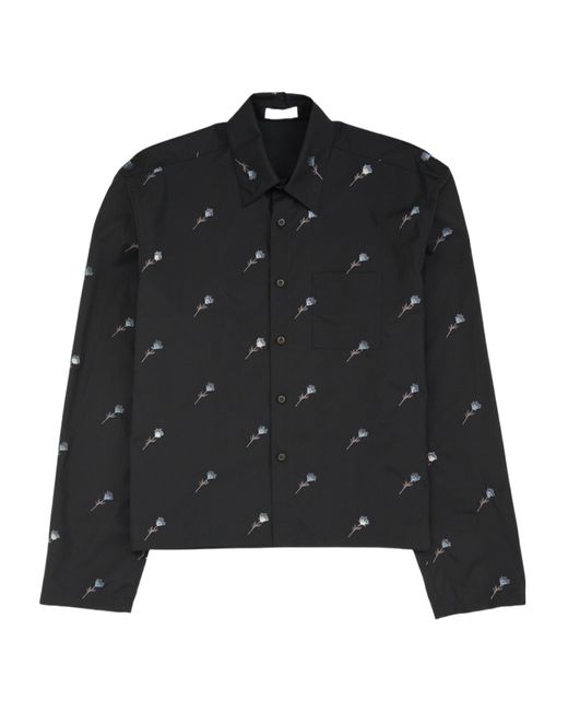 Rier Black Floral Embroidered Shirt for men