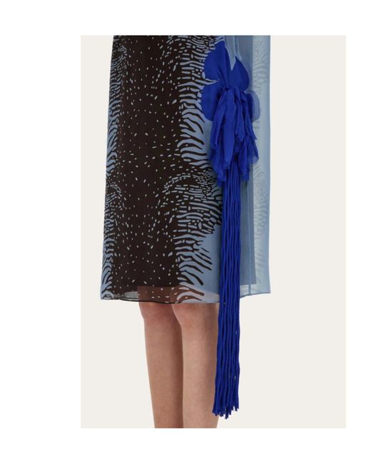 Ferragamo Blue Silk Dress With Flower Detail