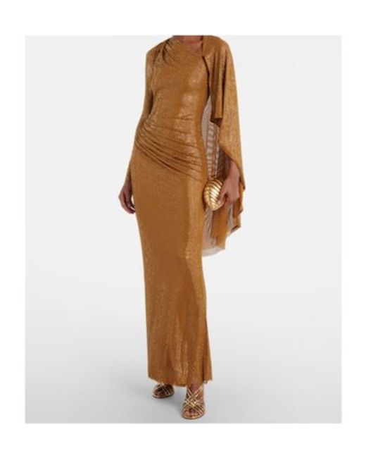 Self-Portrait Natural Draped Embellished Mesh Gown