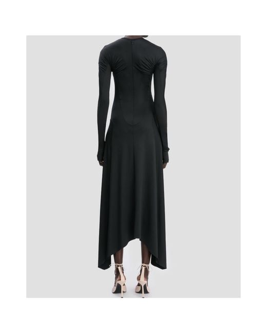 Victoria Beckham Black Asymmetric-Hem Long-Sleeved Midi Dress