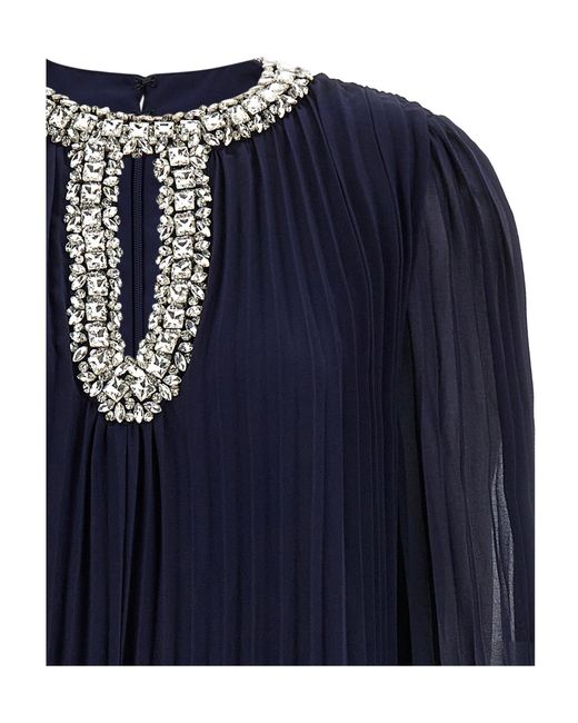 Self-Portrait Blue Chiffon Feather Midi Dress