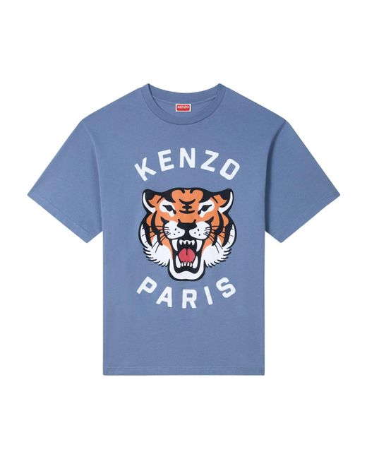 KENZO Blue Lucky Tiger Printed Crewneck T-Shirt for men