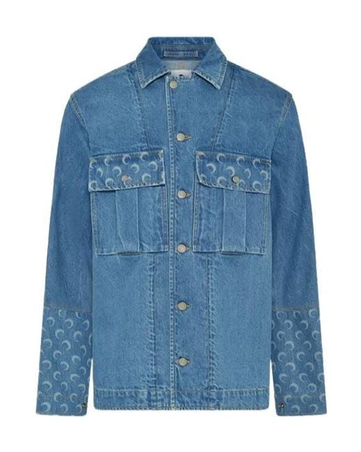 MARINE SERRE Blue Moon-Print Denim Jacket for men