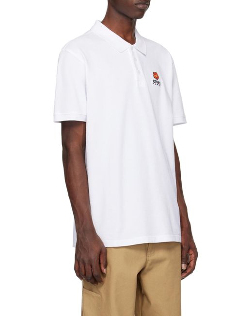 KENZO White Logo Embroidered Short-Sleeved Polo Shirt for men