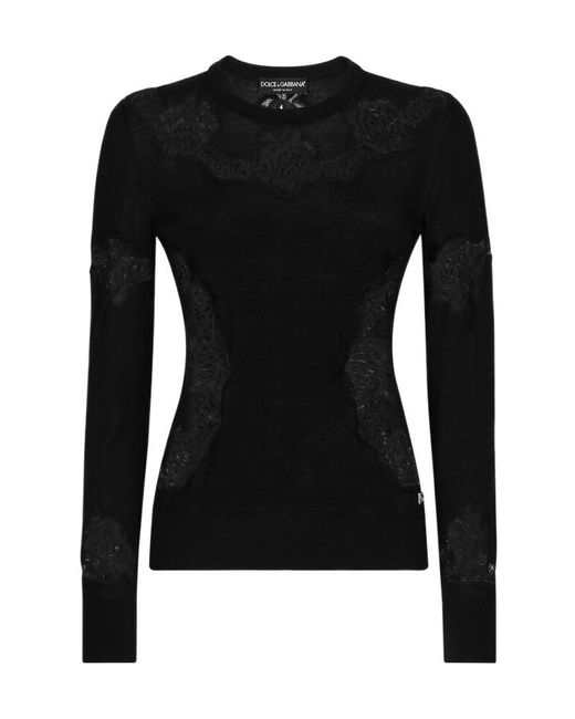Dolce & Gabbana Black Lace Detail Knit Top