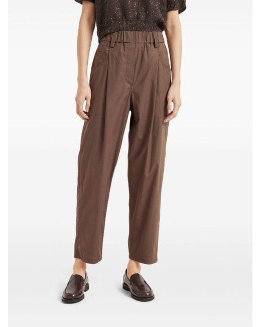 Brunello Cucinelli Brown Embellished Lightweight Poplin Five-Pocket Track Trousers
